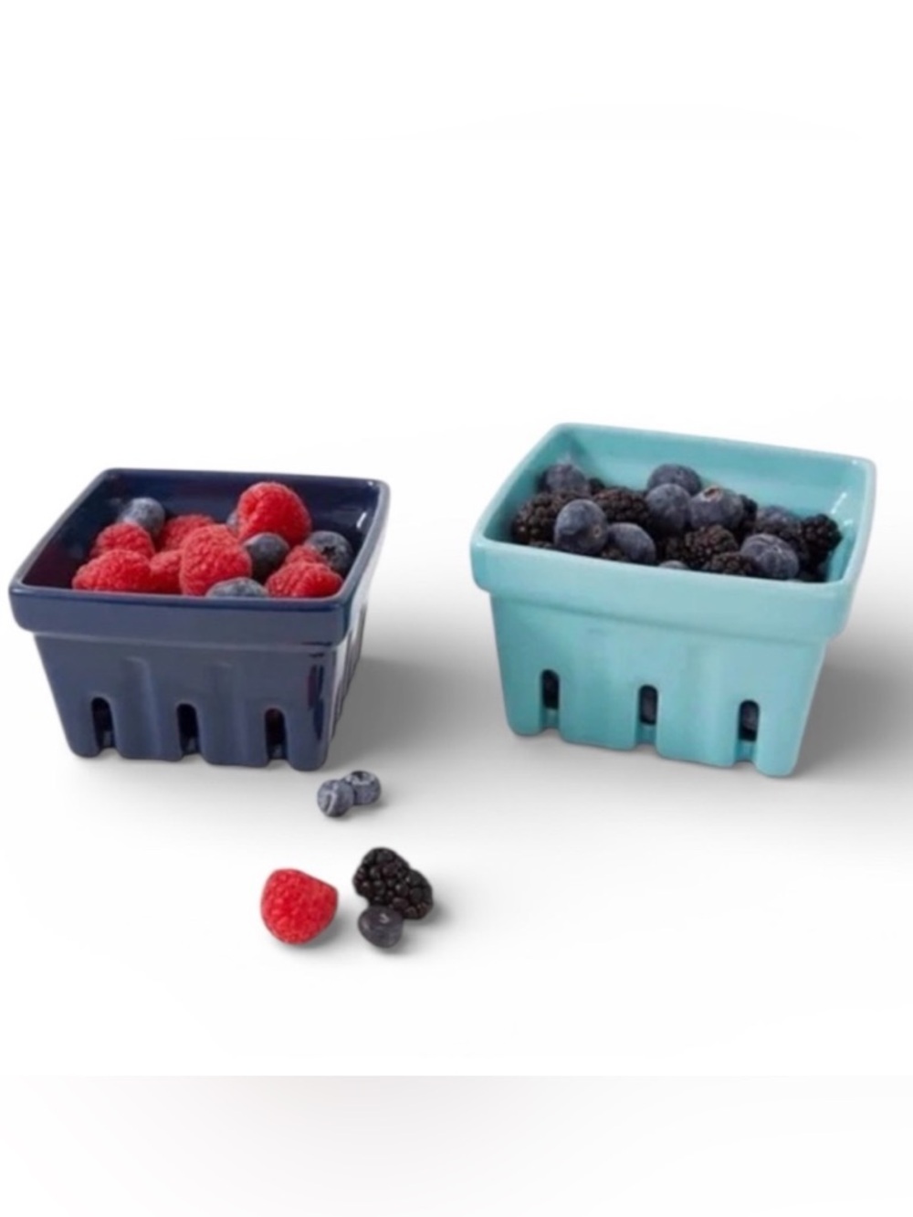 Ceramic Berry Baskets - Navy and Aqua